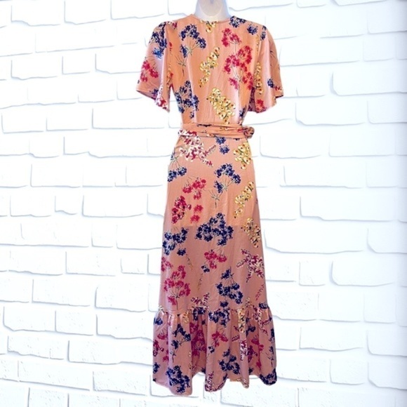 Lulus Mystic Mondays Mauve Floral Print Wrap Maxi Dress, Short Sleeves size XS/S - Picture 2 of 15